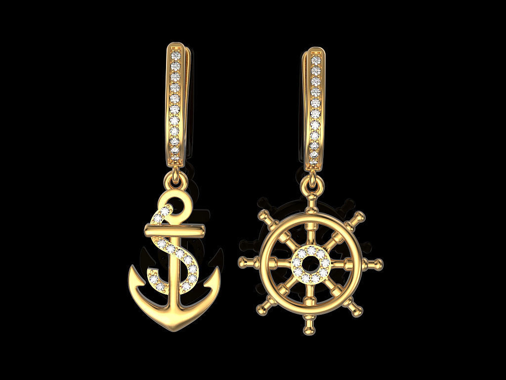 Earrings anchor and helm 3D print model_2