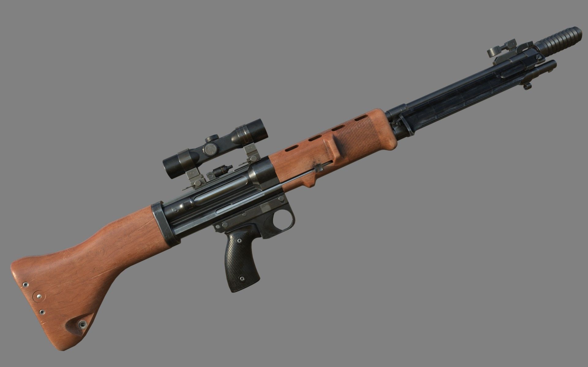 FG-42 German Paratrooper Rifle PBR Low-poly 3D model_10