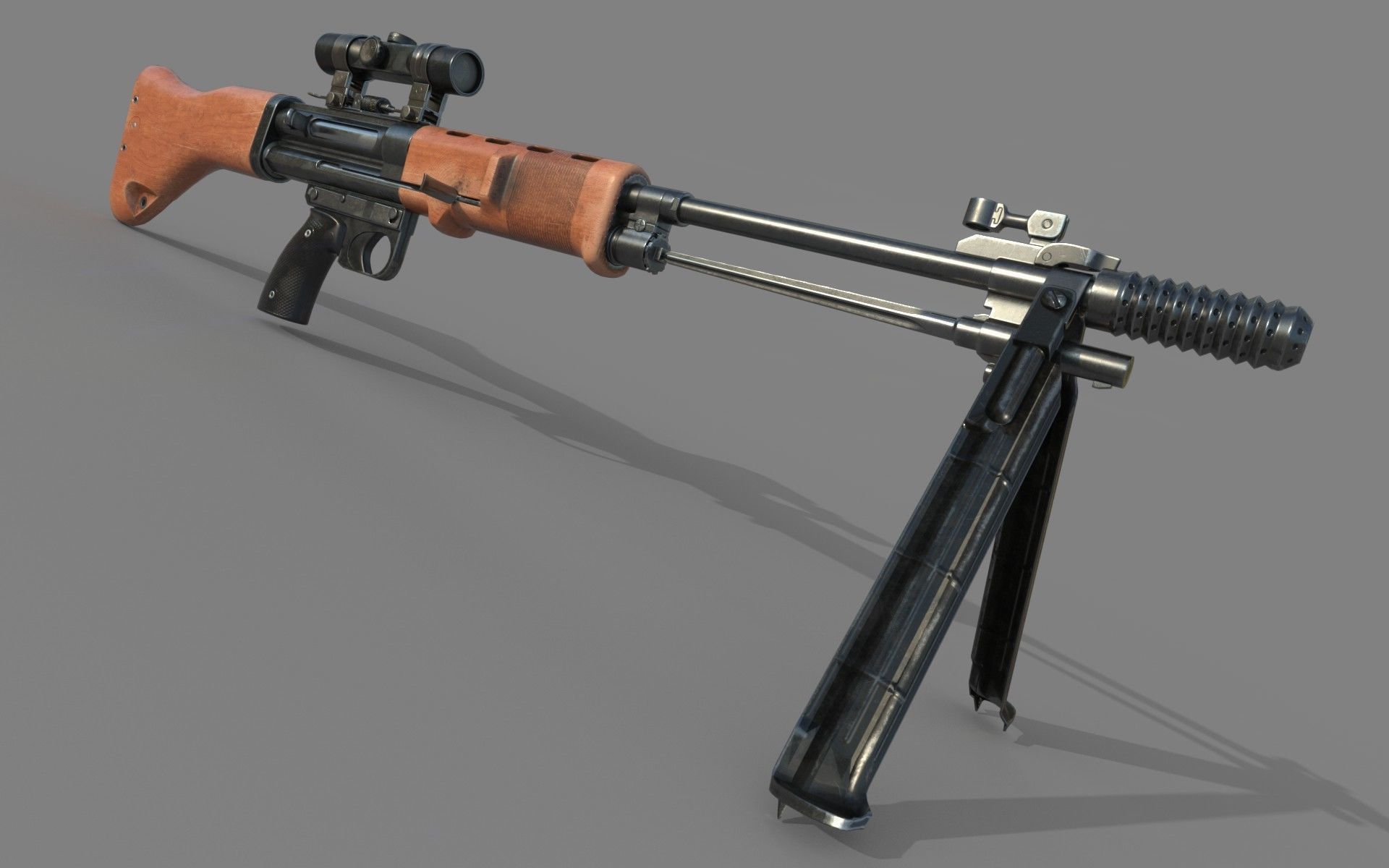FG-42 German Paratrooper Rifle PBR Low-poly 3D model_13