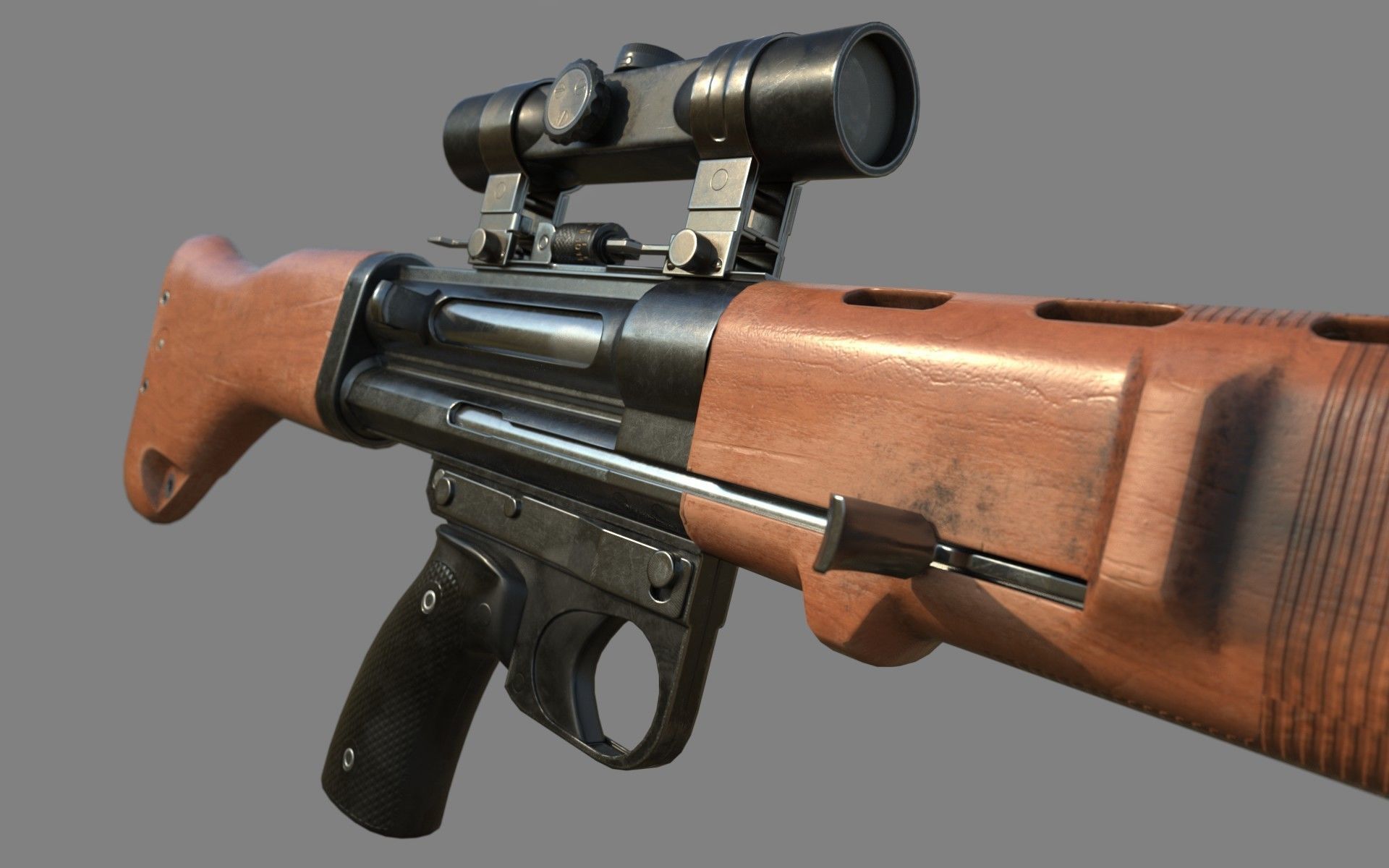 FG-42 German Paratrooper Rifle PBR Low-poly 3D model_5