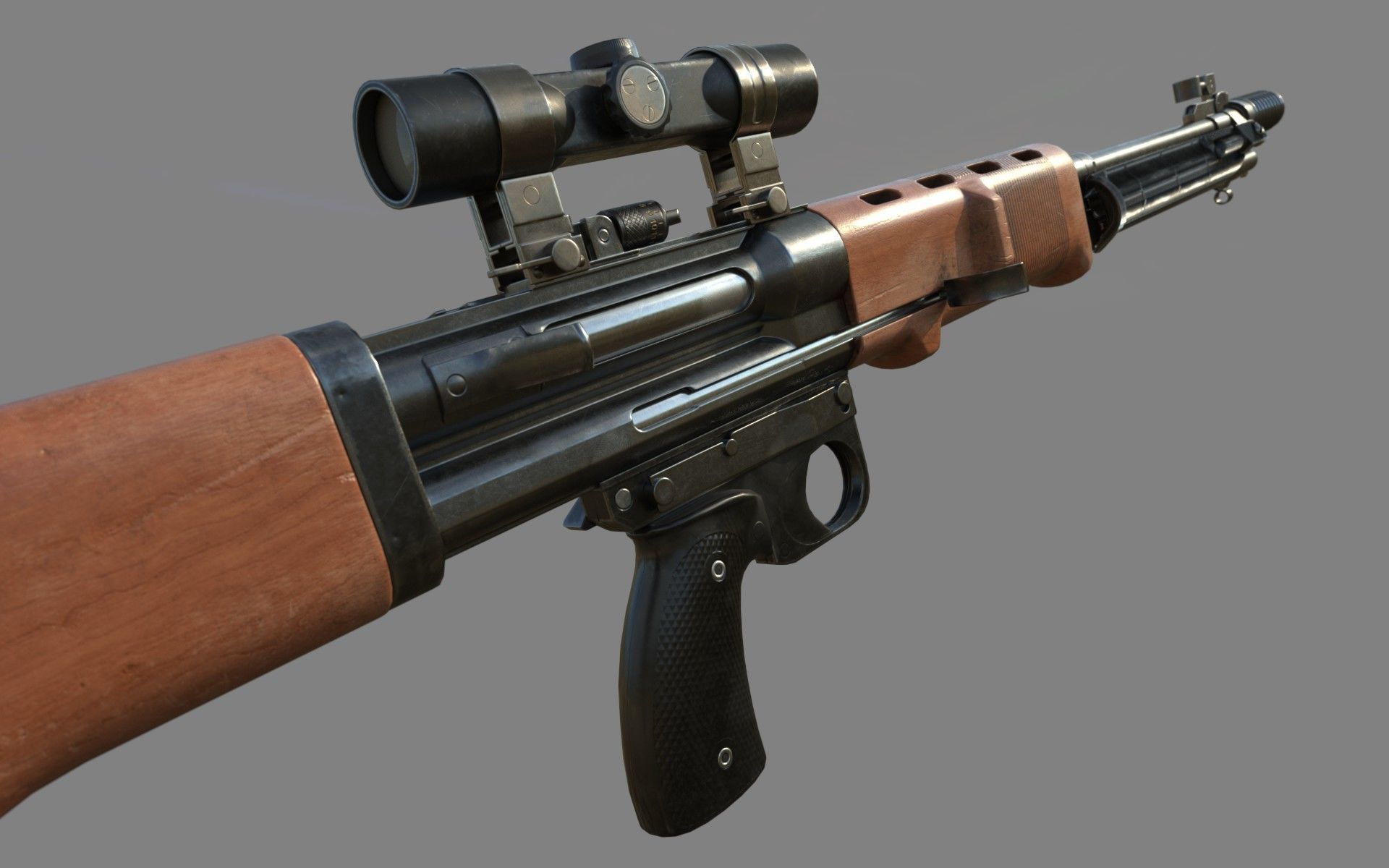FG-42 German Paratrooper Rifle PBR Low-poly 3D model_2