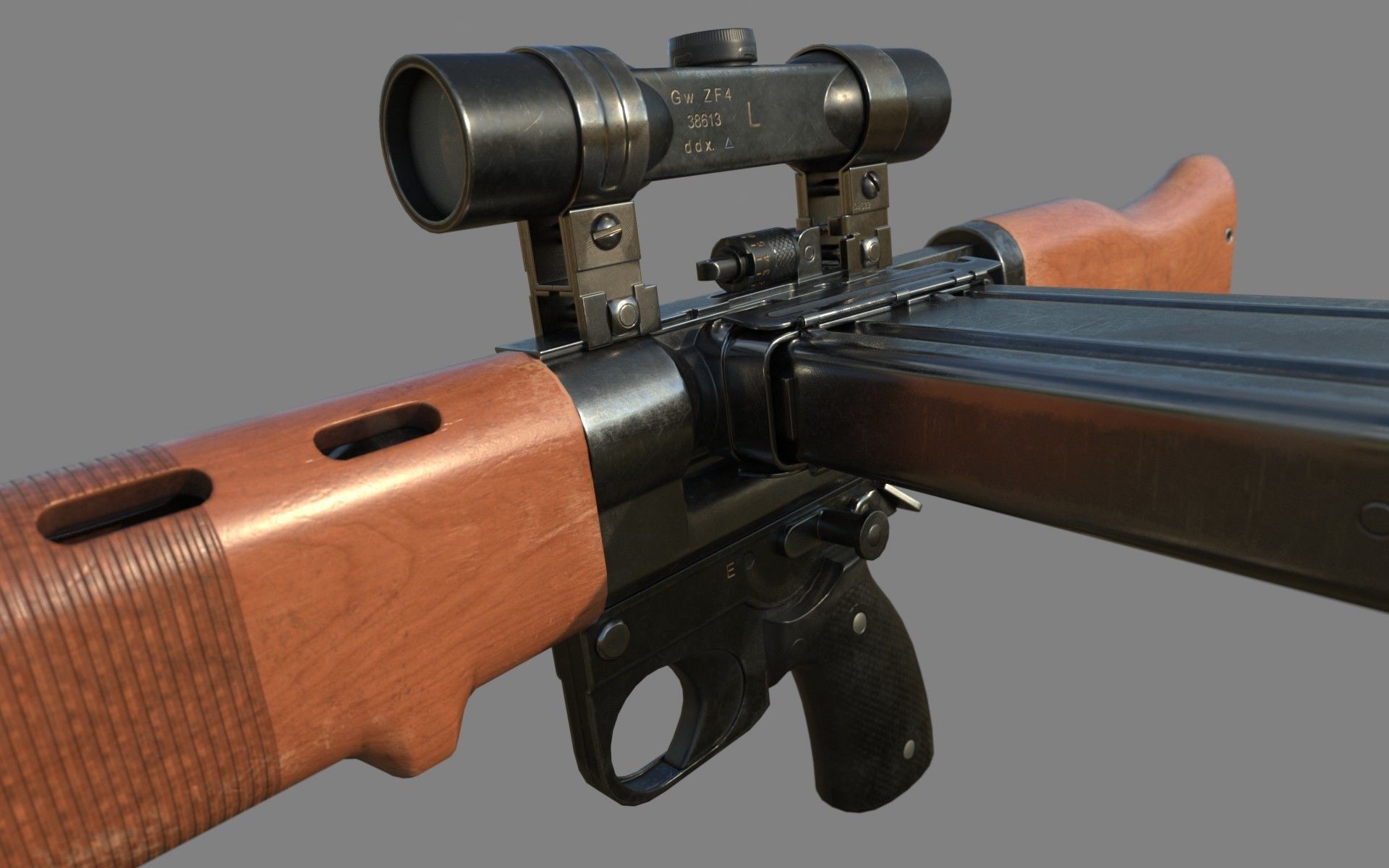 FG-42 German Paratrooper Rifle PBR Low-poly 3D model_6