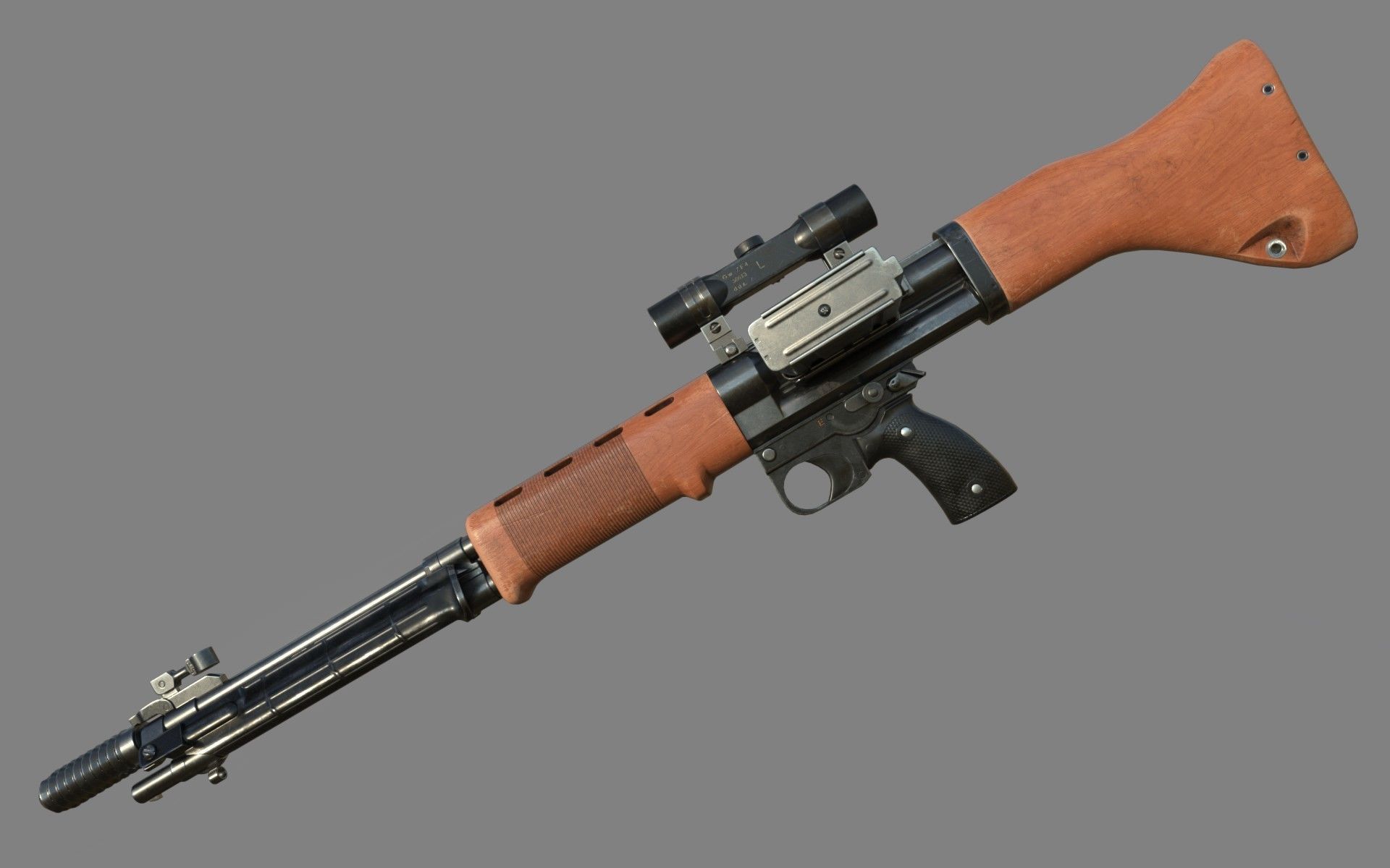 FG-42 German Paratrooper Rifle PBR Low-poly 3D model_9