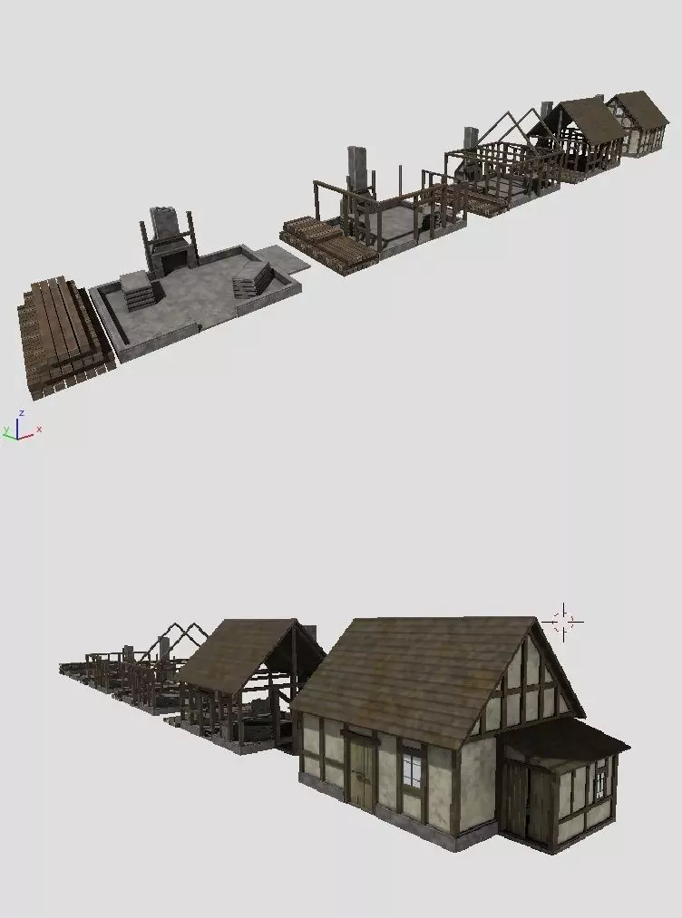 House with several construction phases Low-poly 3D model