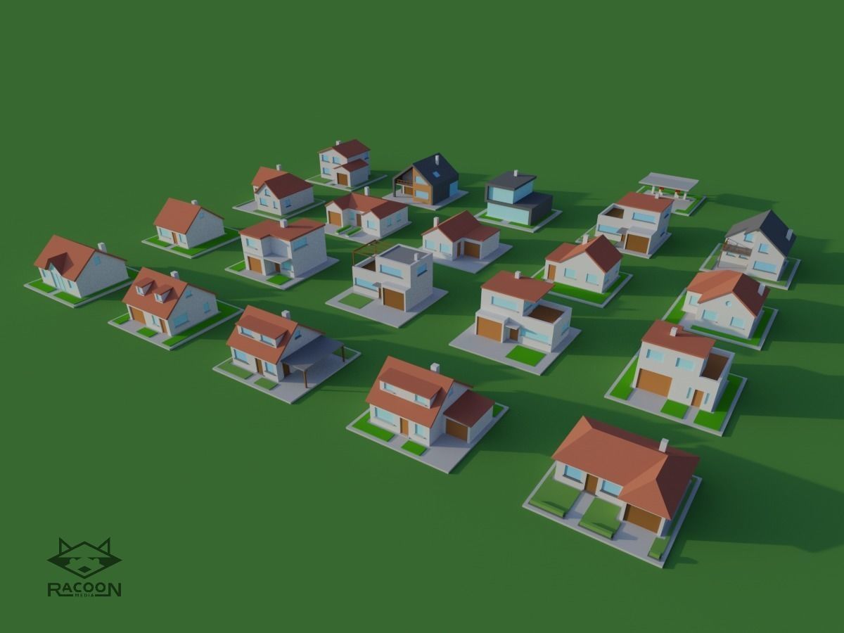 20 LowPoly houses Low-poly 3D model_0