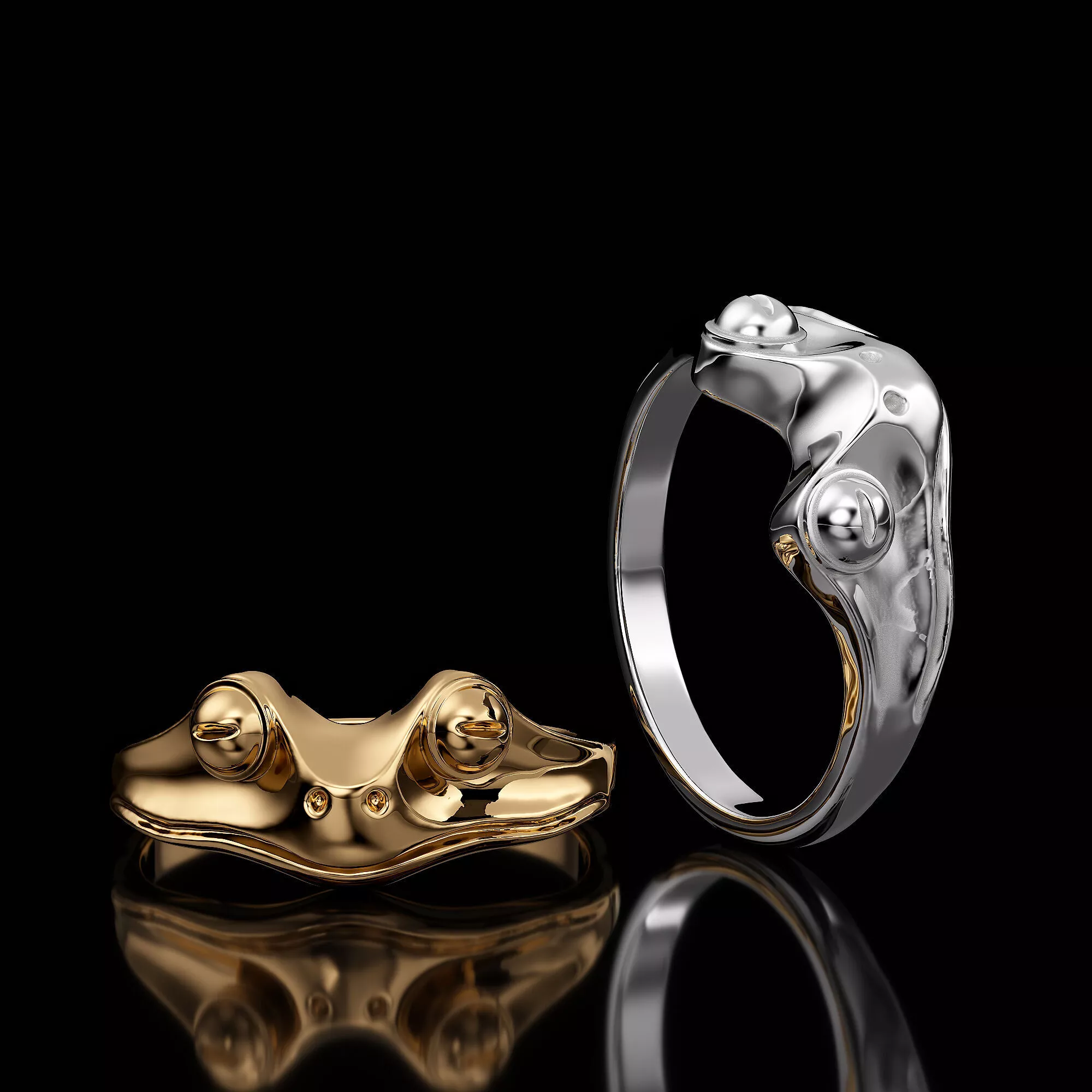 Cartoon frog ring with sculpted animal head 3D print model