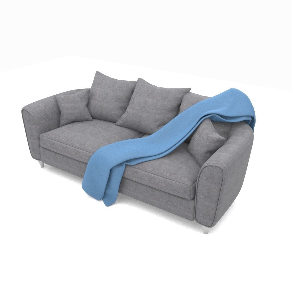 Sofa realistic with blanket 3D model_2