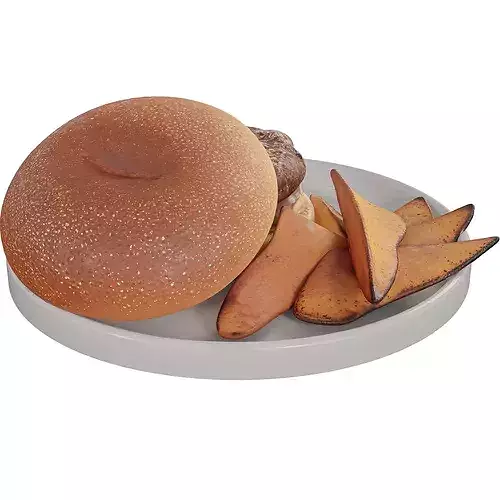 Realistic Cheeseburger Sandwich with Fries Low-poly 3D model 6