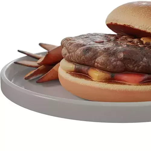 Realistic Cheeseburger Sandwich with Fries Low-poly 3D model 4