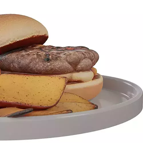 Realistic Cheeseburger Sandwich with Fries Low-poly 3D model 5