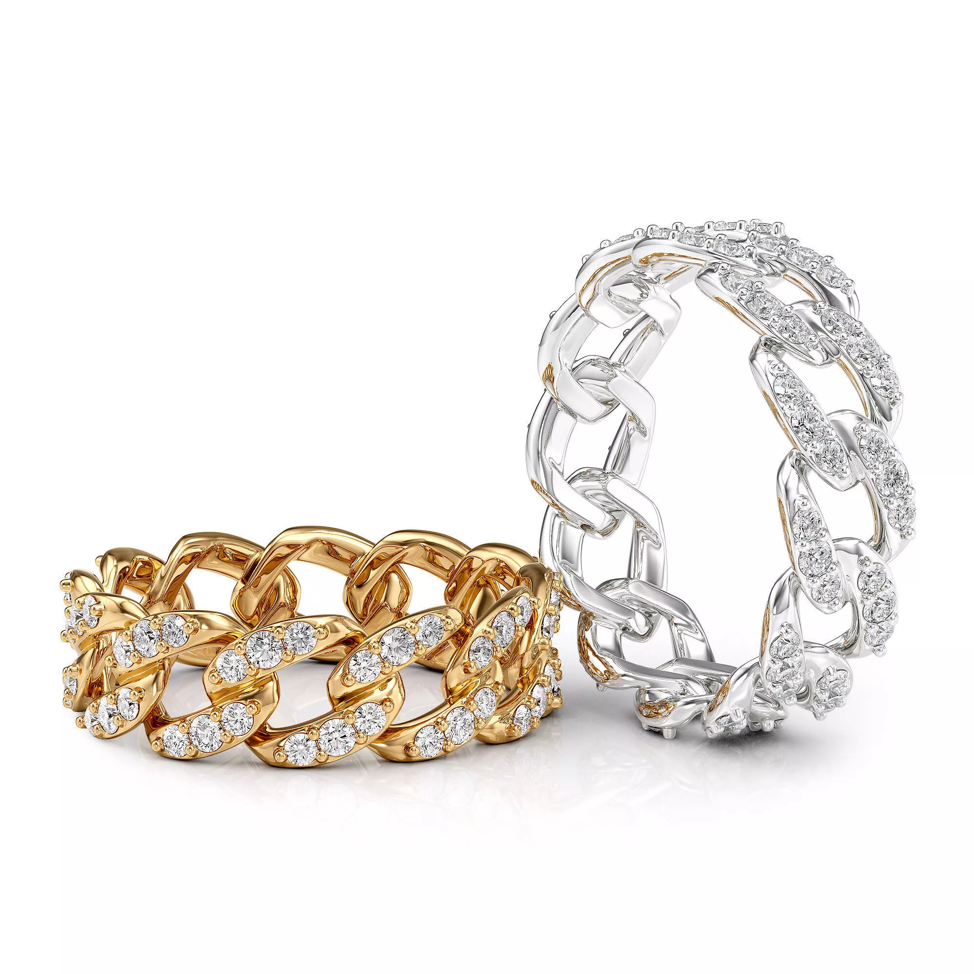 3D printable cuban link chain eternity ring with pave diamonds 3D print model