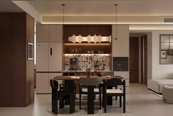 Wabi sabi Japanese Living Modern Japanese Living and Dining  3D model 7