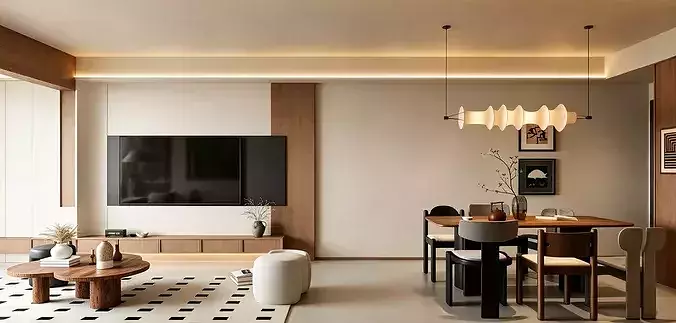 Wabi sabi Japanese Living Modern Japanese Living and Dining  3D model 2