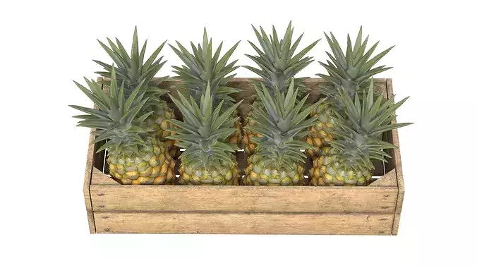 Pineapple Wooden Crate Low-poly 3D model 5