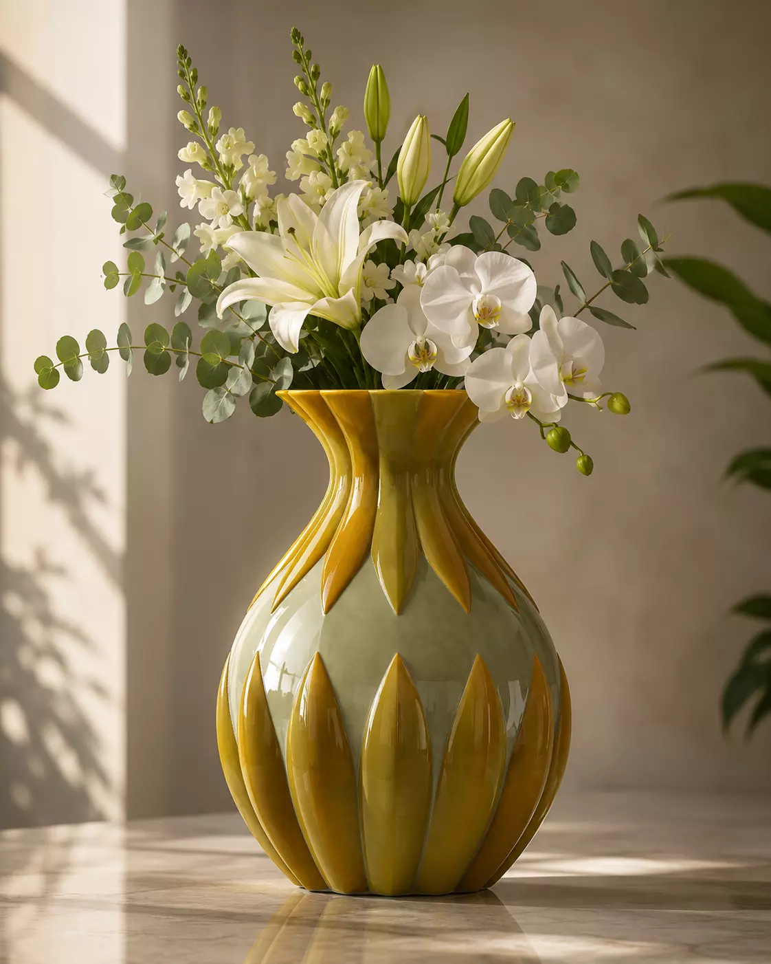 Modern yellow white color flower vase 3D print model