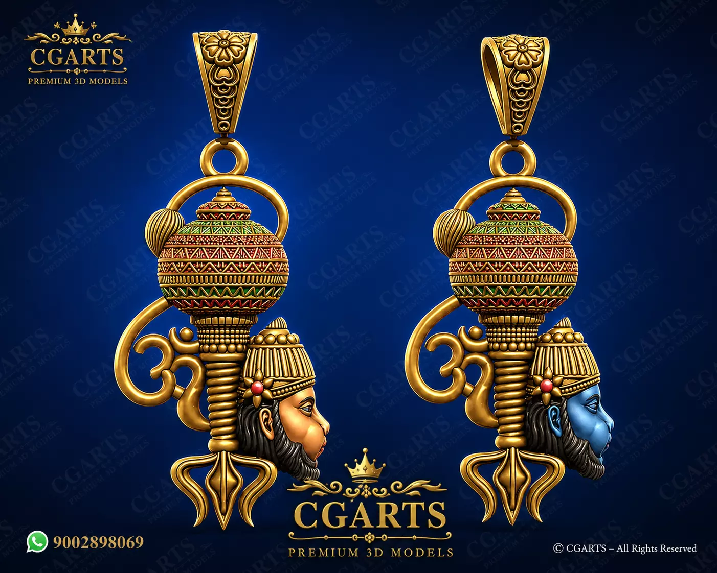 Premium Hanuman Gada Pendant 3D Jewelry CAD Model 3D print model