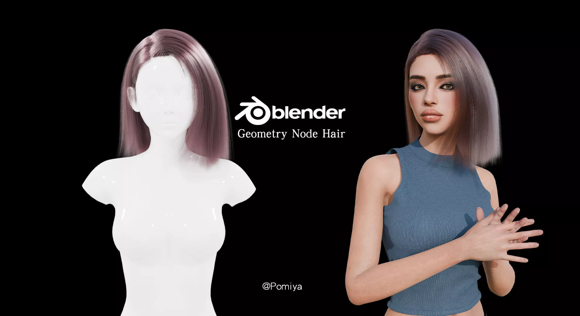 Shoulder-Length Straight Hair - Blender Geometry Nodes 3D model