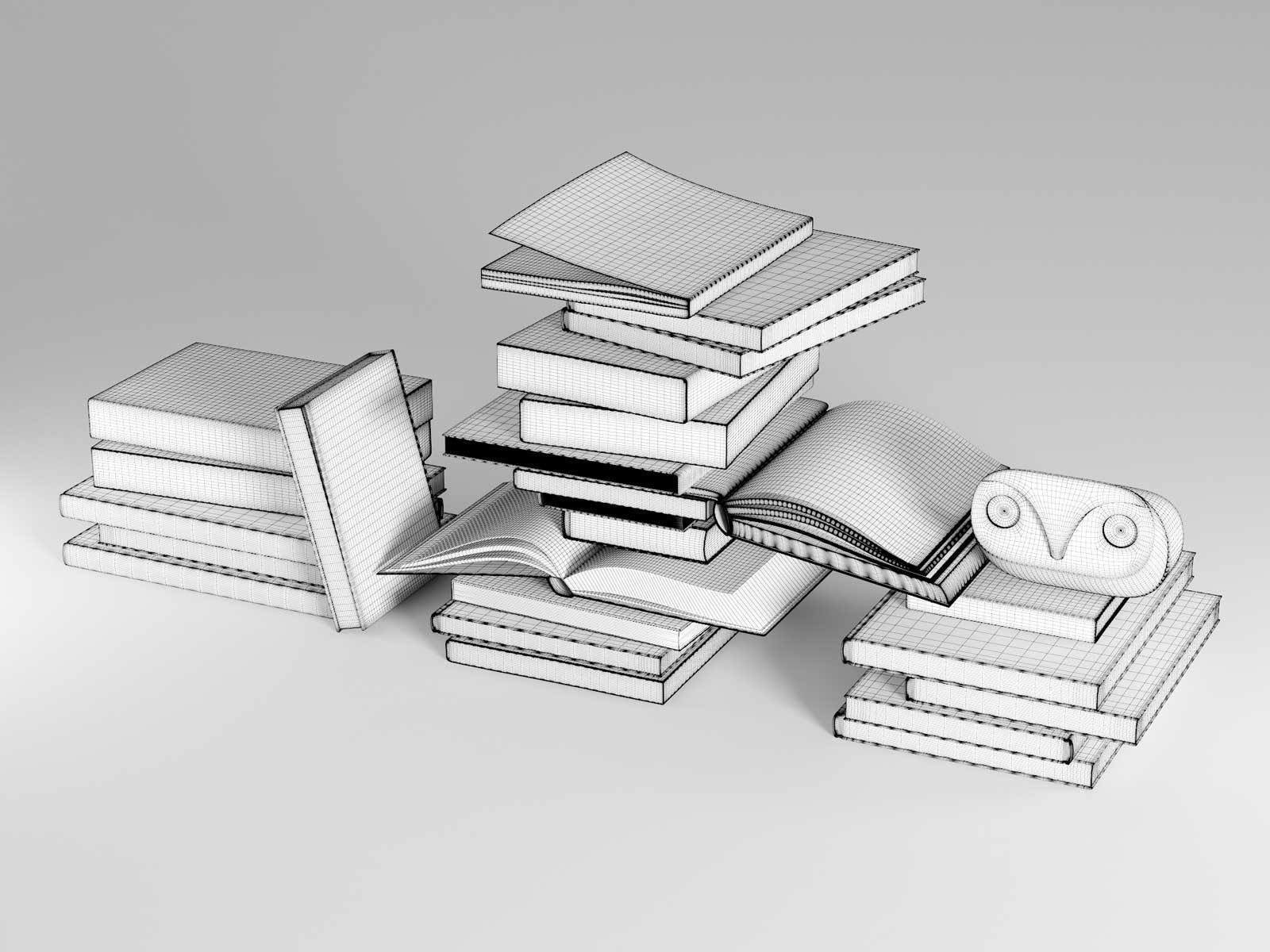 Stacks of Books with Howdy Owl Figure 3D model_1