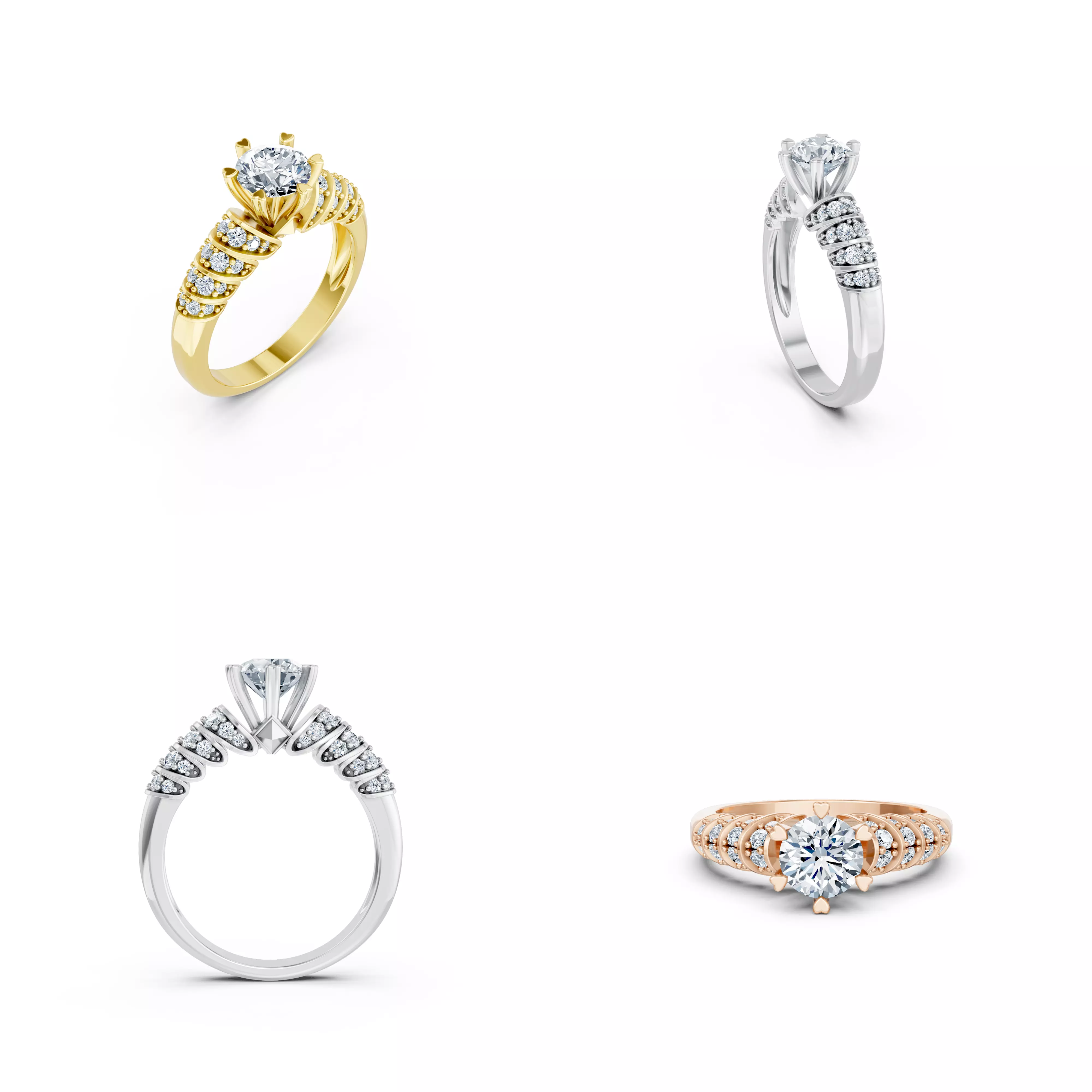 Luxury Halo Shoulder Ring CAD STL 3DM Jewelry Design Pack 3D print model