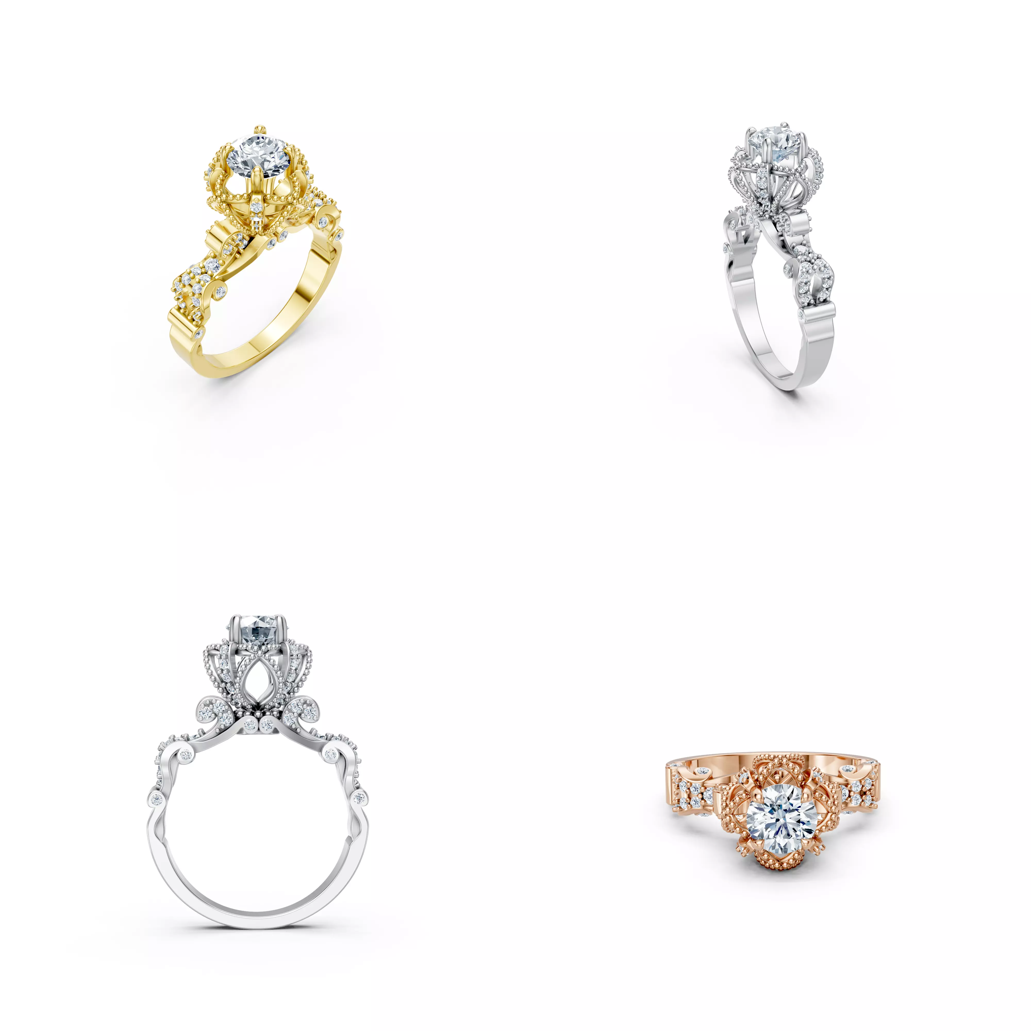 Vintage Floral Halo Ring CAD STL 3DM Jewelry Design Model 3D print model