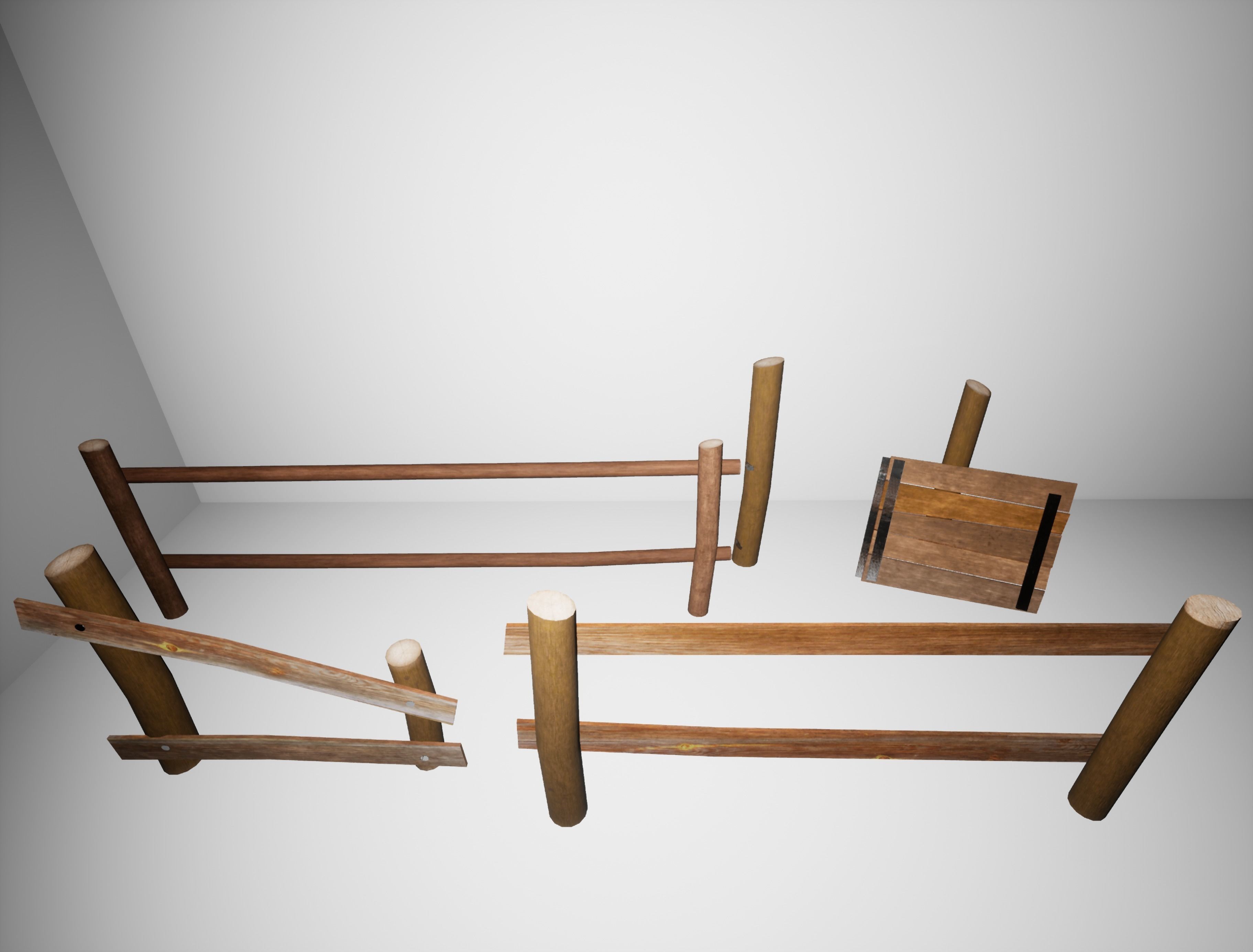 Low poly wood fence and gate Low-poly 3D model_0