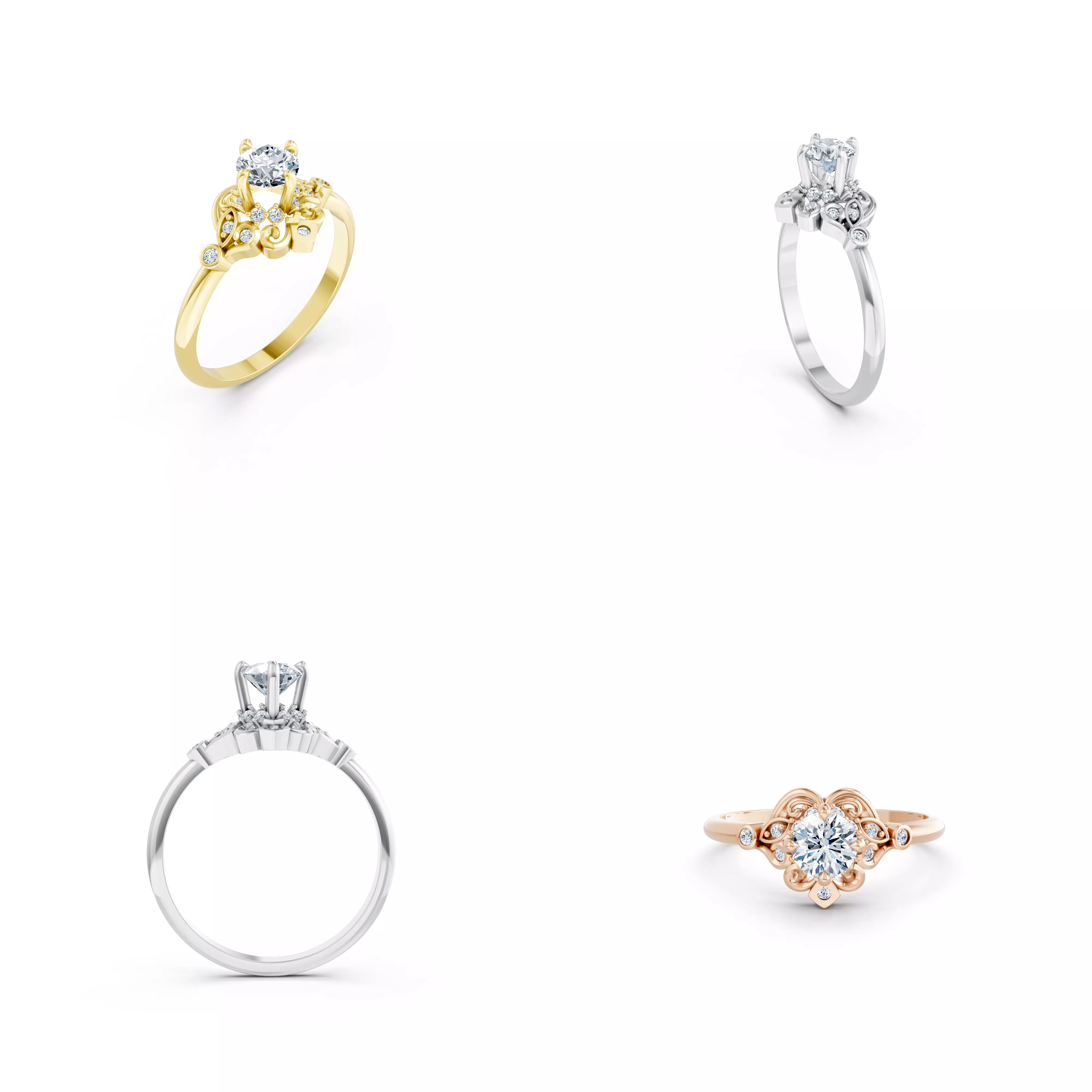 Vintage Floral Diamond Ring CAD STL 3DM Jewelry Design Model 3D print model