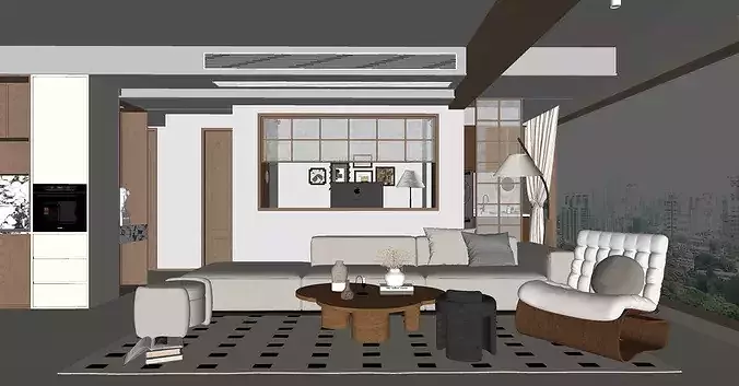 Mid-century Modern Living Room Vintage Mid-century Living Room 3D model 5