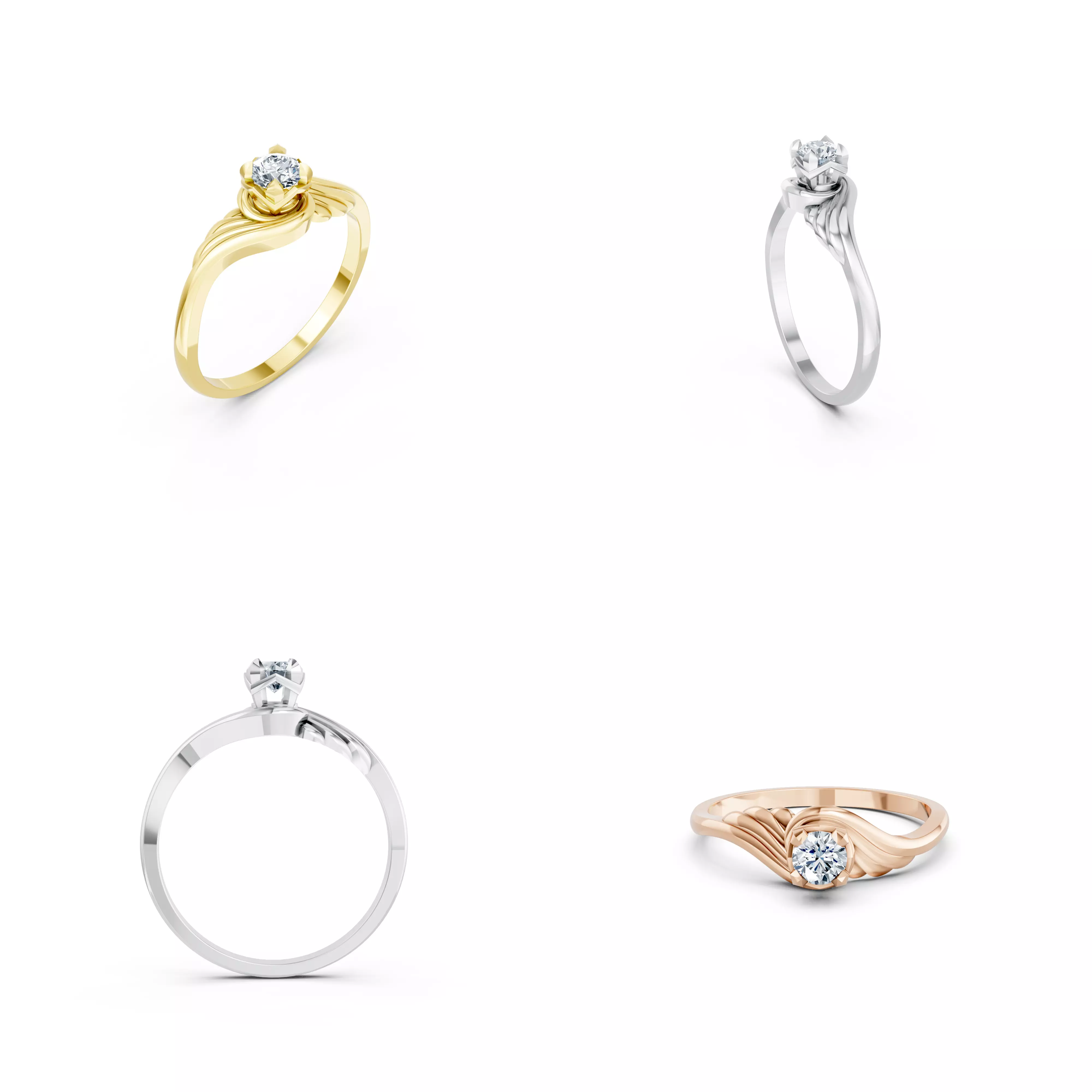 Elegant Swirl Solitaire Ring CAD STL 3DM Jewelry Design Model 3D print model
