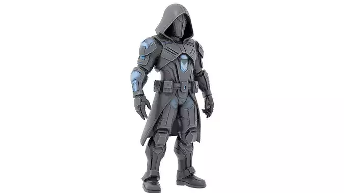3D Printable Futuristic Armored Hooded Character Model