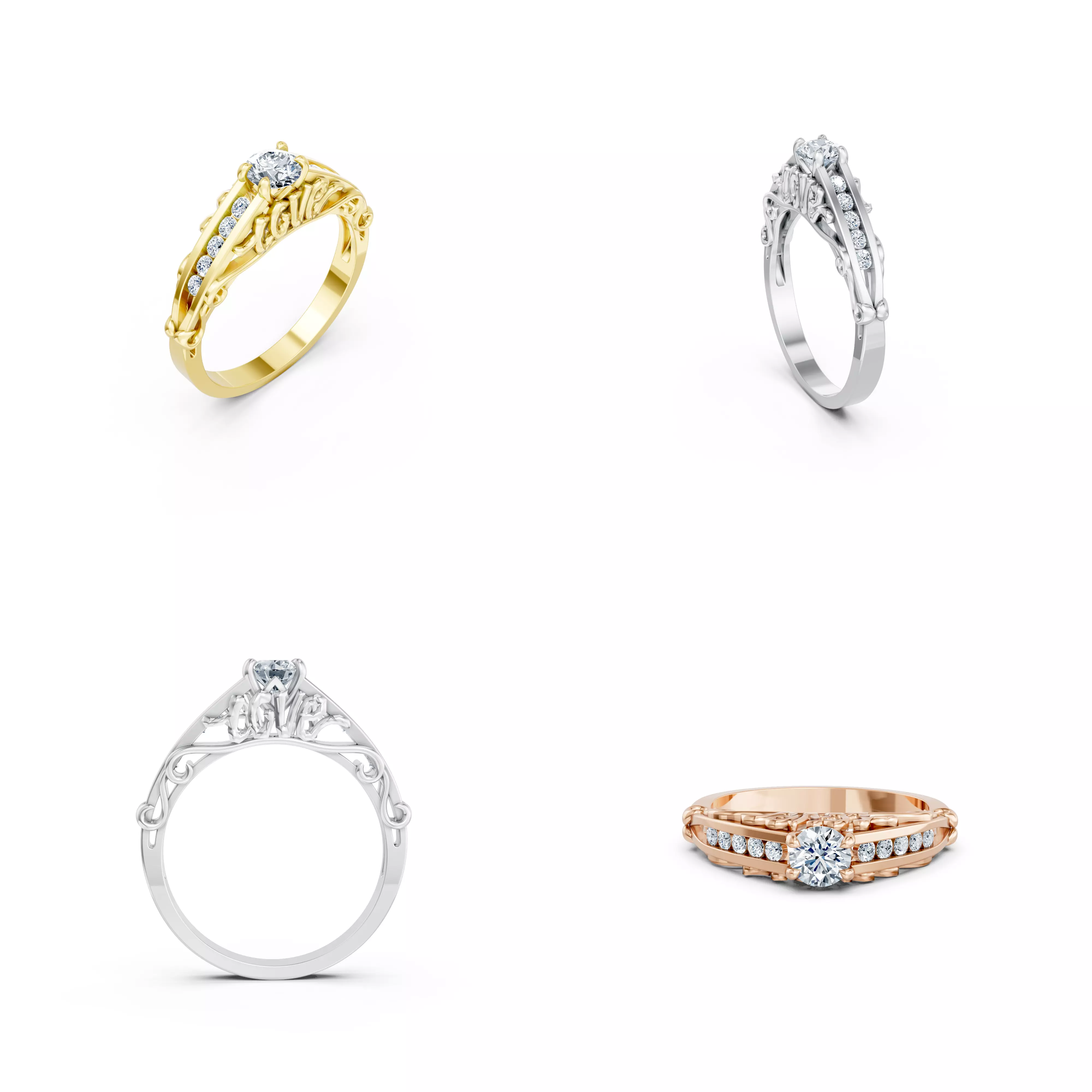 Vintage Filigree Solitaire Ring CAD STL 3DM Jewelry Design 3D print model