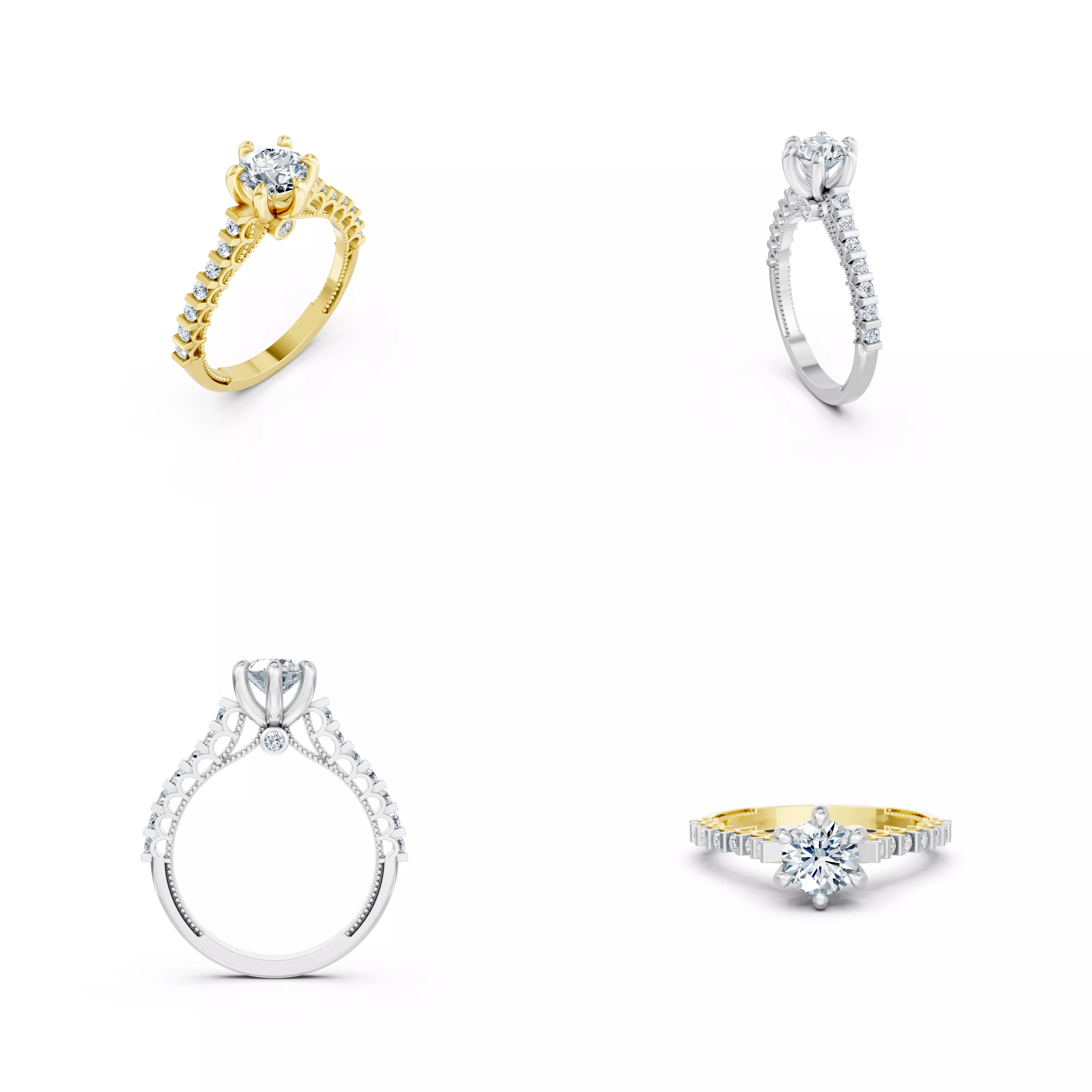 Cathedral Solitaire Diamond Ring CAD STL 3DM Jewelry Design 3D print model
