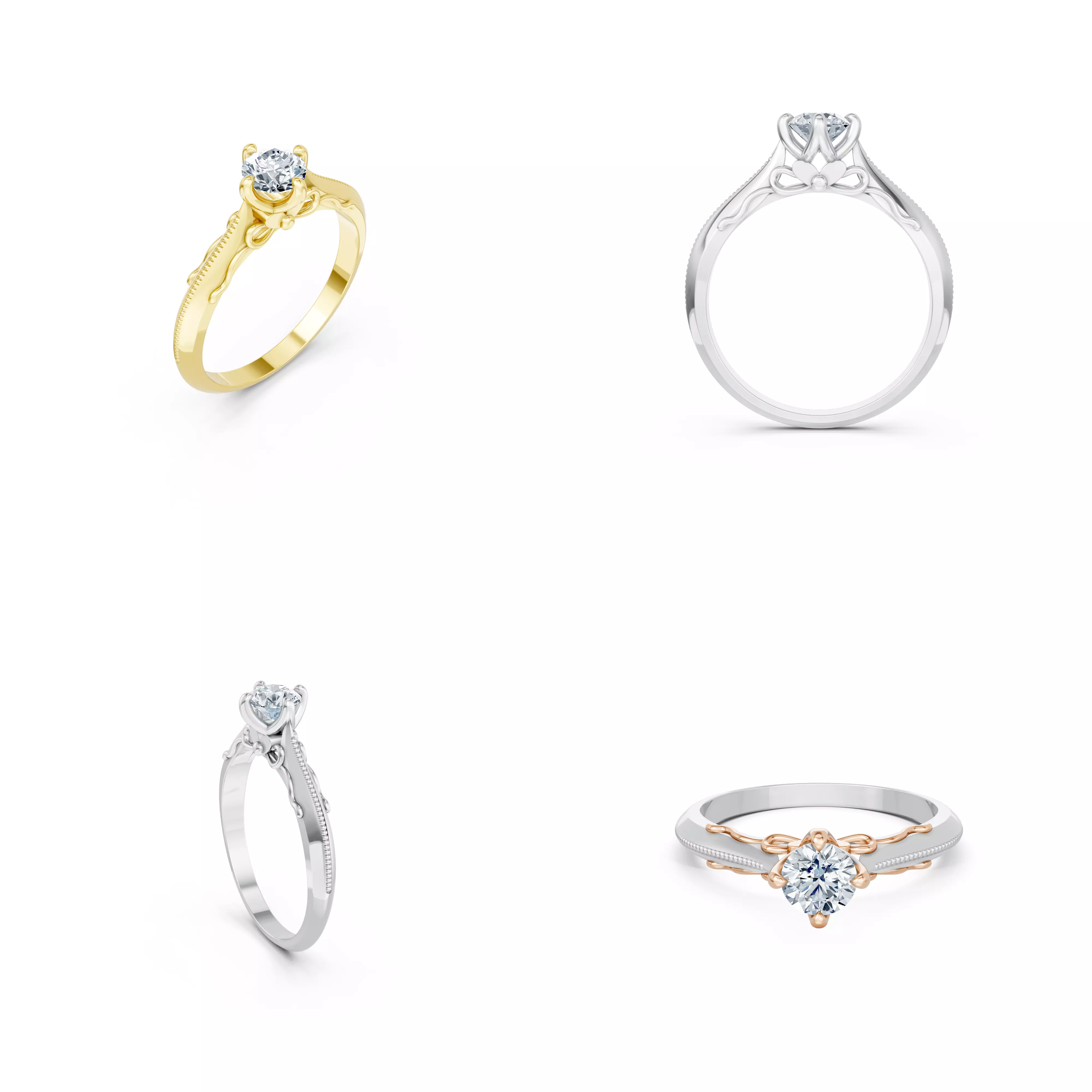 Vintage Solitaire Diamond Ring CAD STL 3DM Jewelry Design 3D print model