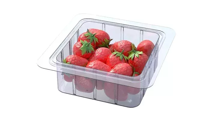Strawberry Fruit Box Plastic Transparent Low-poly 3D model 3
