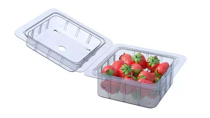 Strawberry Fruit Box Plastic Transparent Low-poly 3D model 5