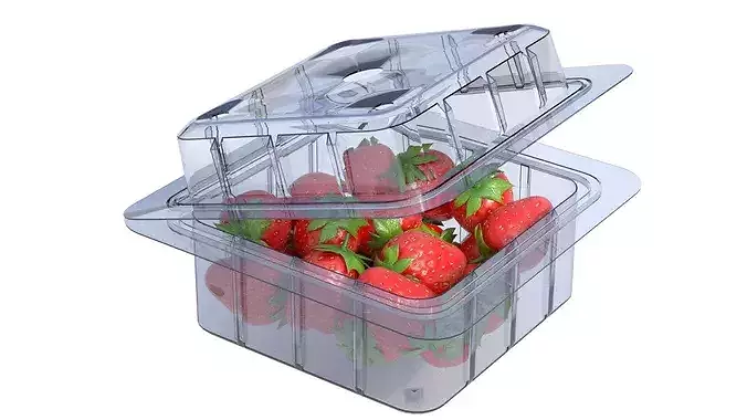 Strawberry Fruit Box Plastic Transparent Low-poly 3D model
