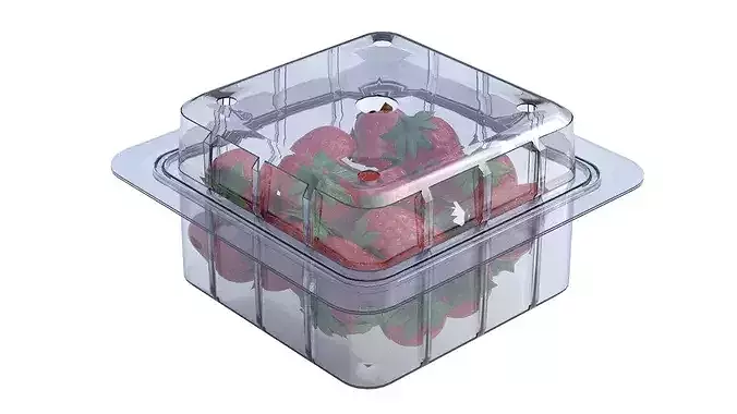 Strawberry Fruit Box Plastic Transparent Low-poly 3D model 4