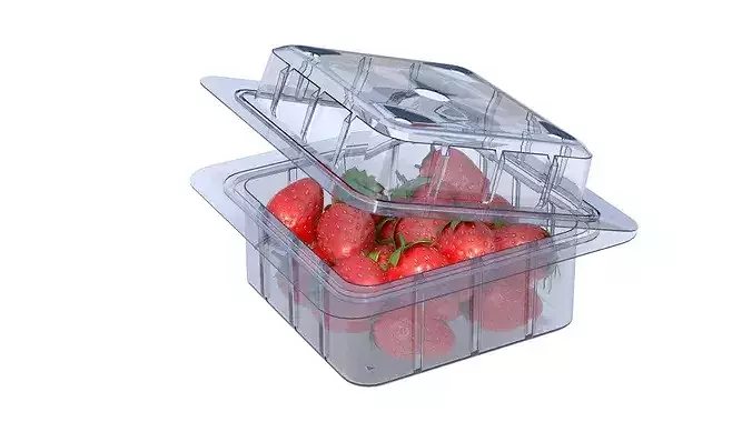 Strawberry Fruit Box Plastic Transparent Low-poly 3D model 2