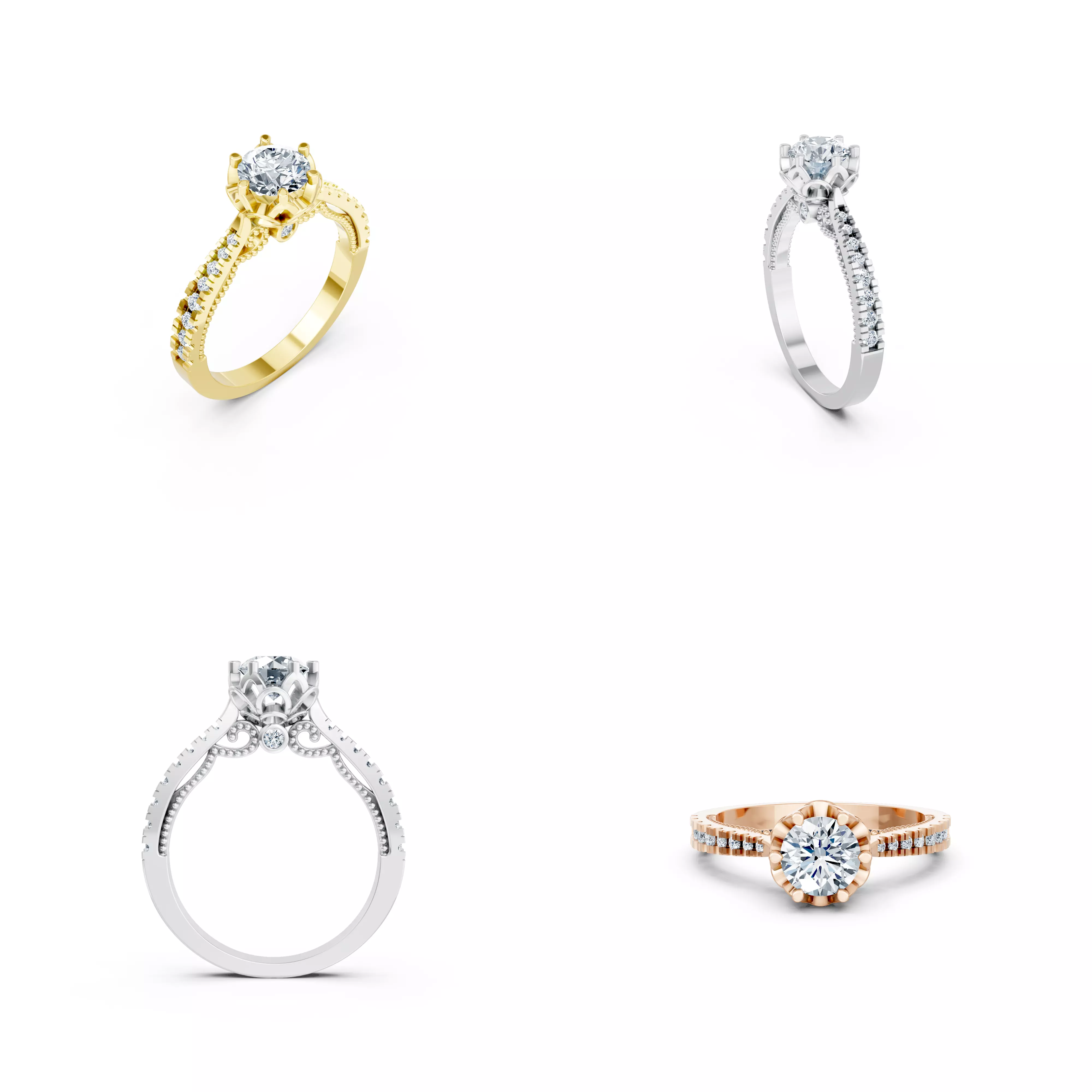 Vintage Halo Solitaire Ring CAD STL 3DM Jewelry Design Model 3D print model