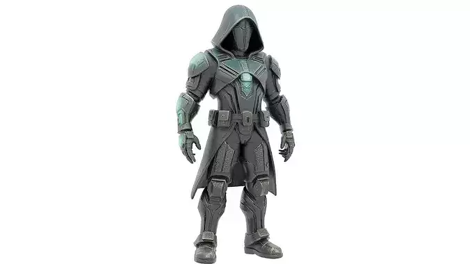 3D Printable Futuristic Armored Hooded Character Model