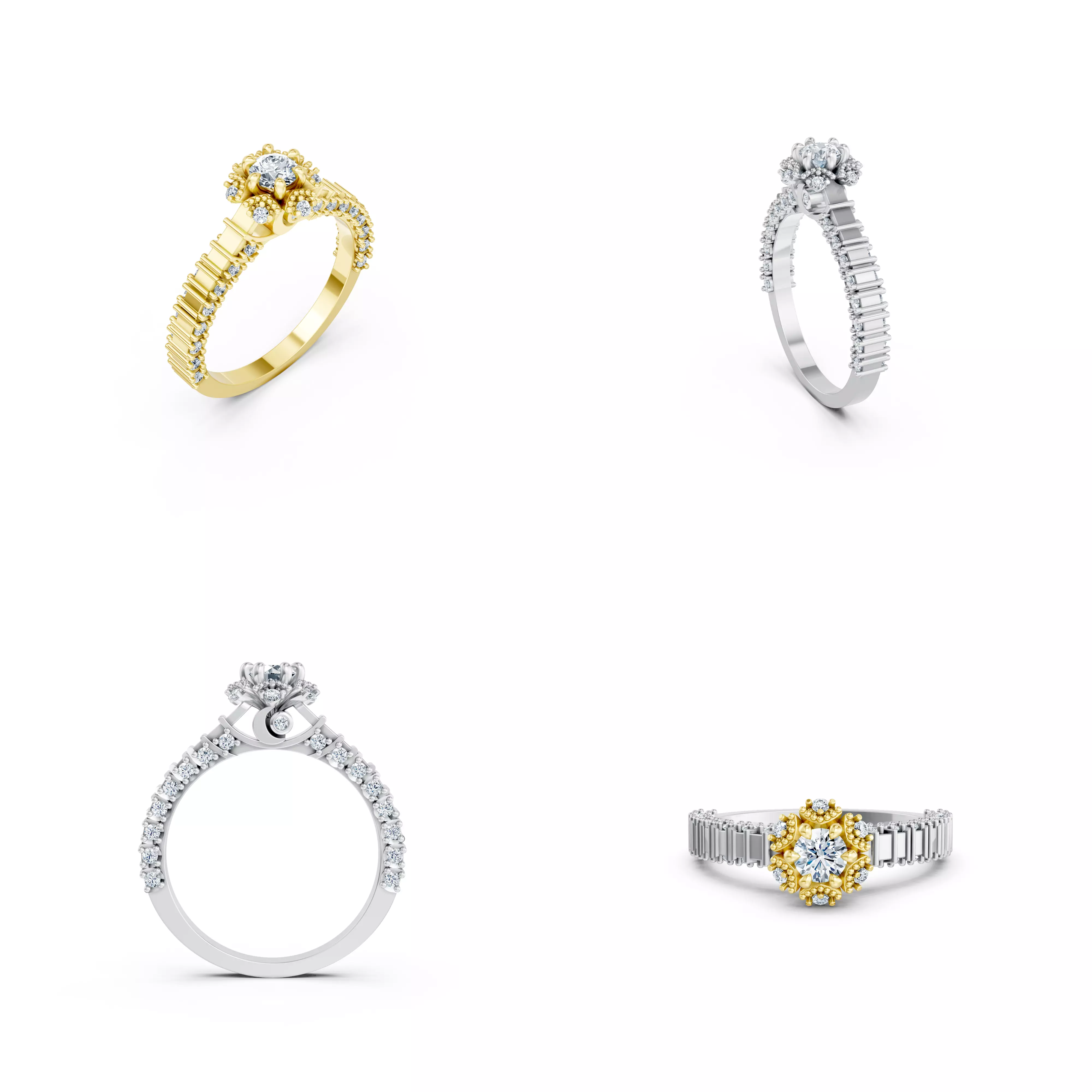 Vintage Floral Halo Ring CAD STL 3DM Jewelry Design Model 3D print model