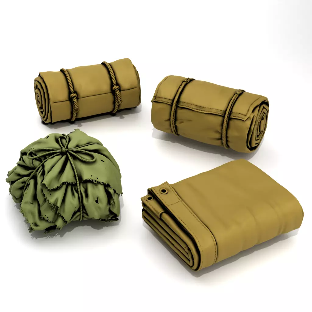 WWII Bedrolls Tarps and Field Bundles Set 3D print model