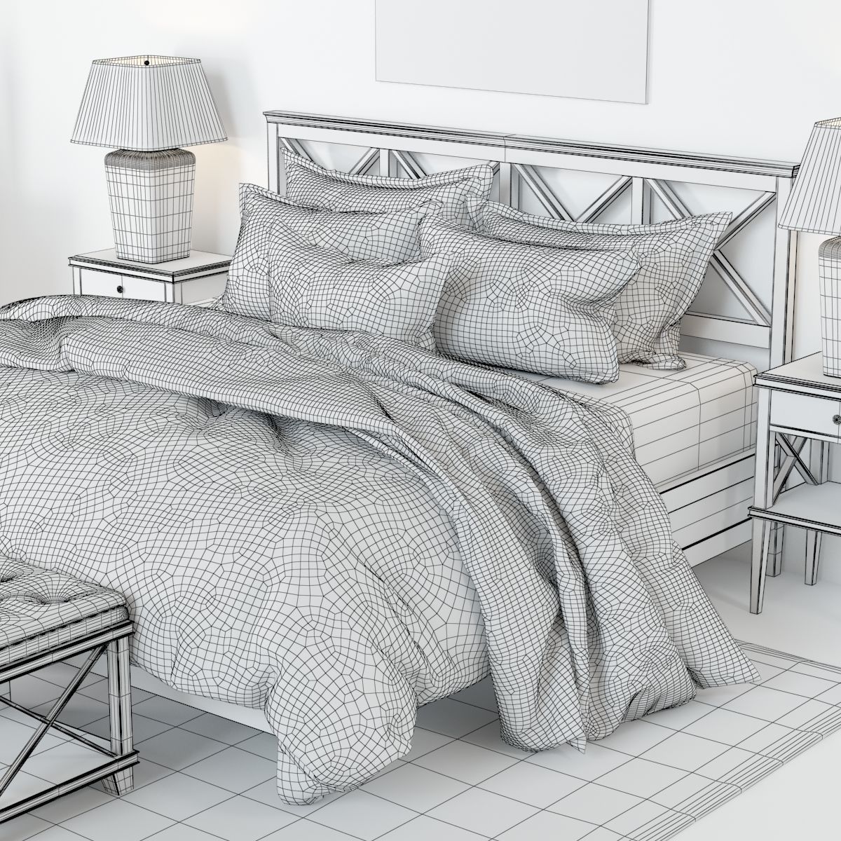 Pottery Barn Clara Lattice Bed set 1 3D model_2