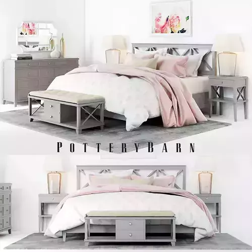 Pottery Barn Clara Lattice Bed set 1 3D model