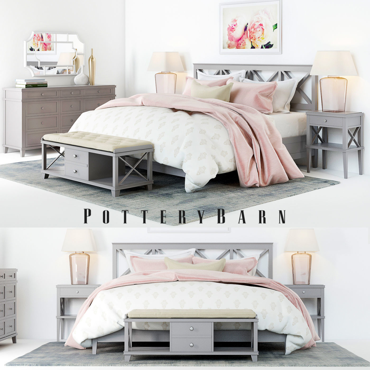 Pottery Barn Clara Lattice Bed set 1 3D model CGTrader