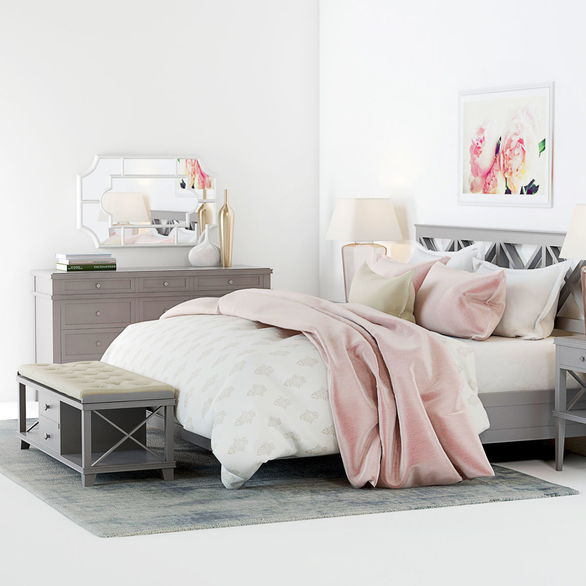 Pottery Barn Clara Lattice Bed set 1 3D model_3