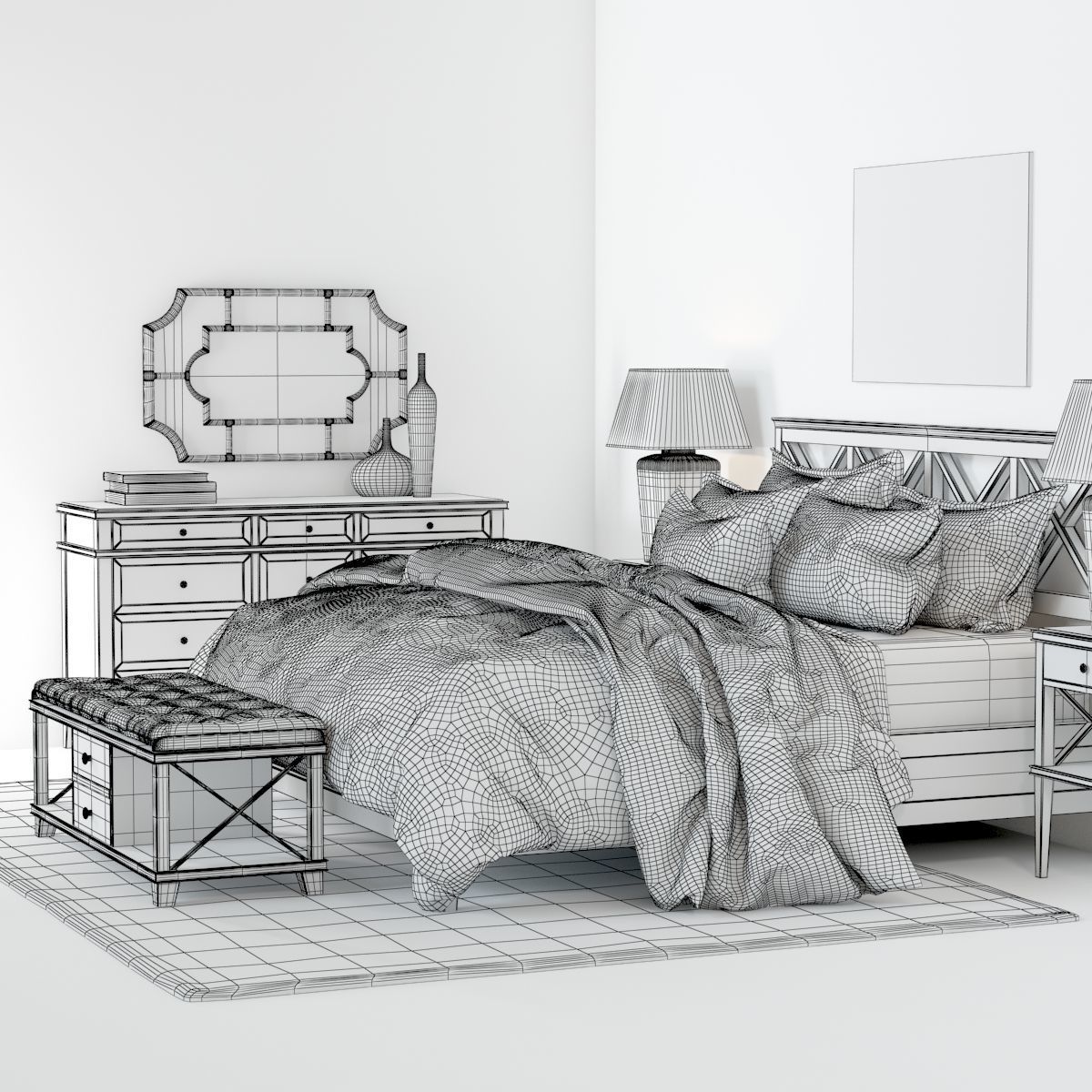 Pottery Barn Clara Lattice Bed set 1 3D model_4