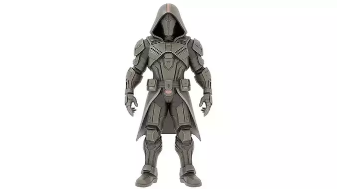 3D Printable Futuristic Armored Hooded Character Model