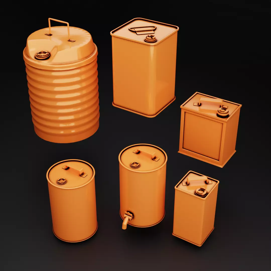 Set of 6 Allies Fuel Oil Cans 3D print model