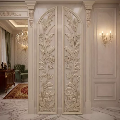 Classic Baroque Arched Double Door Pair Relief STL CNC
