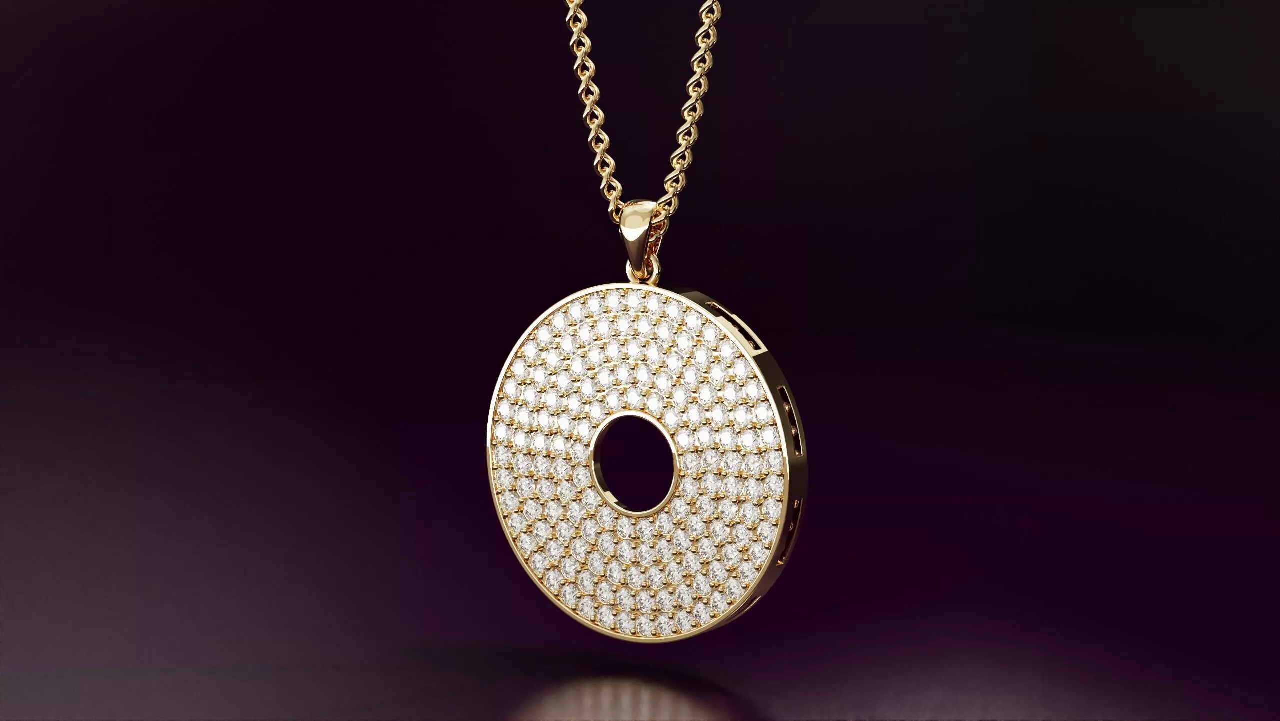 Round pendant with round diamonds N03 30mm 3D print model
